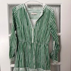 Ann Taylor Loft Striped Tab Sleeve Button Flounce Dress